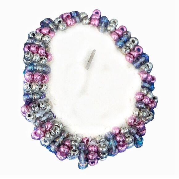 Iridescent glass cab blue lavender earrings surround of iridescent glass beads - Picture 10 of 10